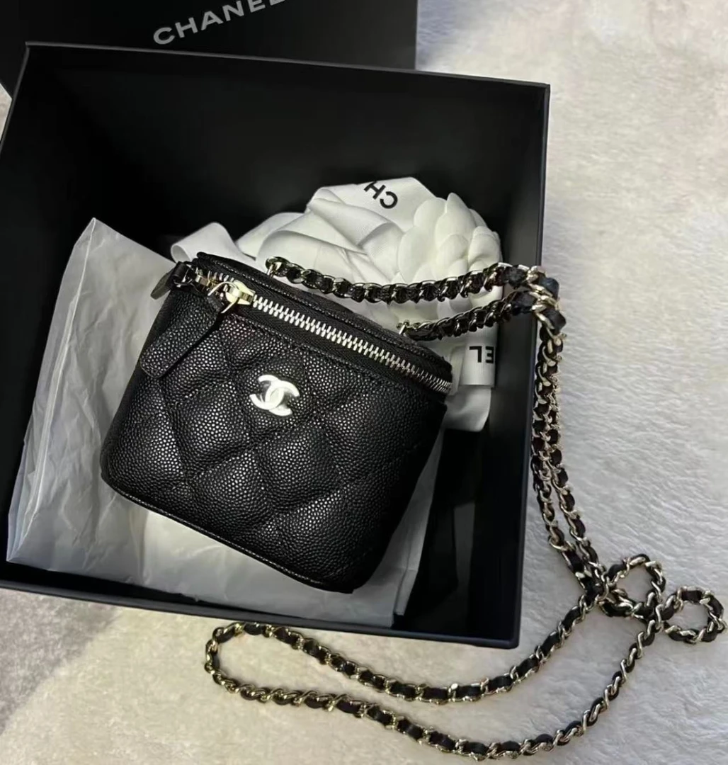 99新 Chanel/香奈儿 23S黑金荔枝皮小盒子 芯片全套 拍下送中检