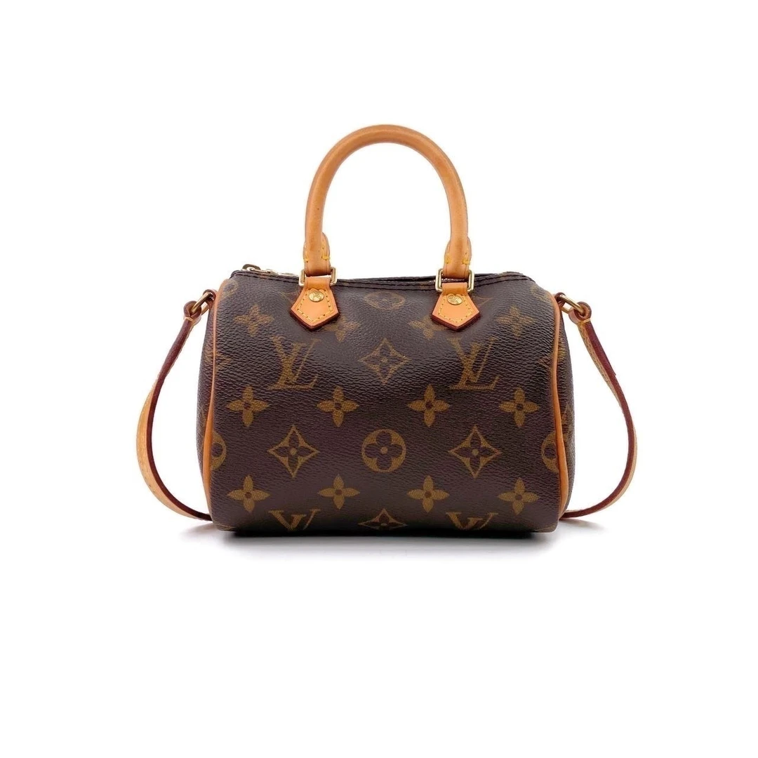 95新 LouisVuitton/路易威登 老花牛皮speedynano手提包单肩包