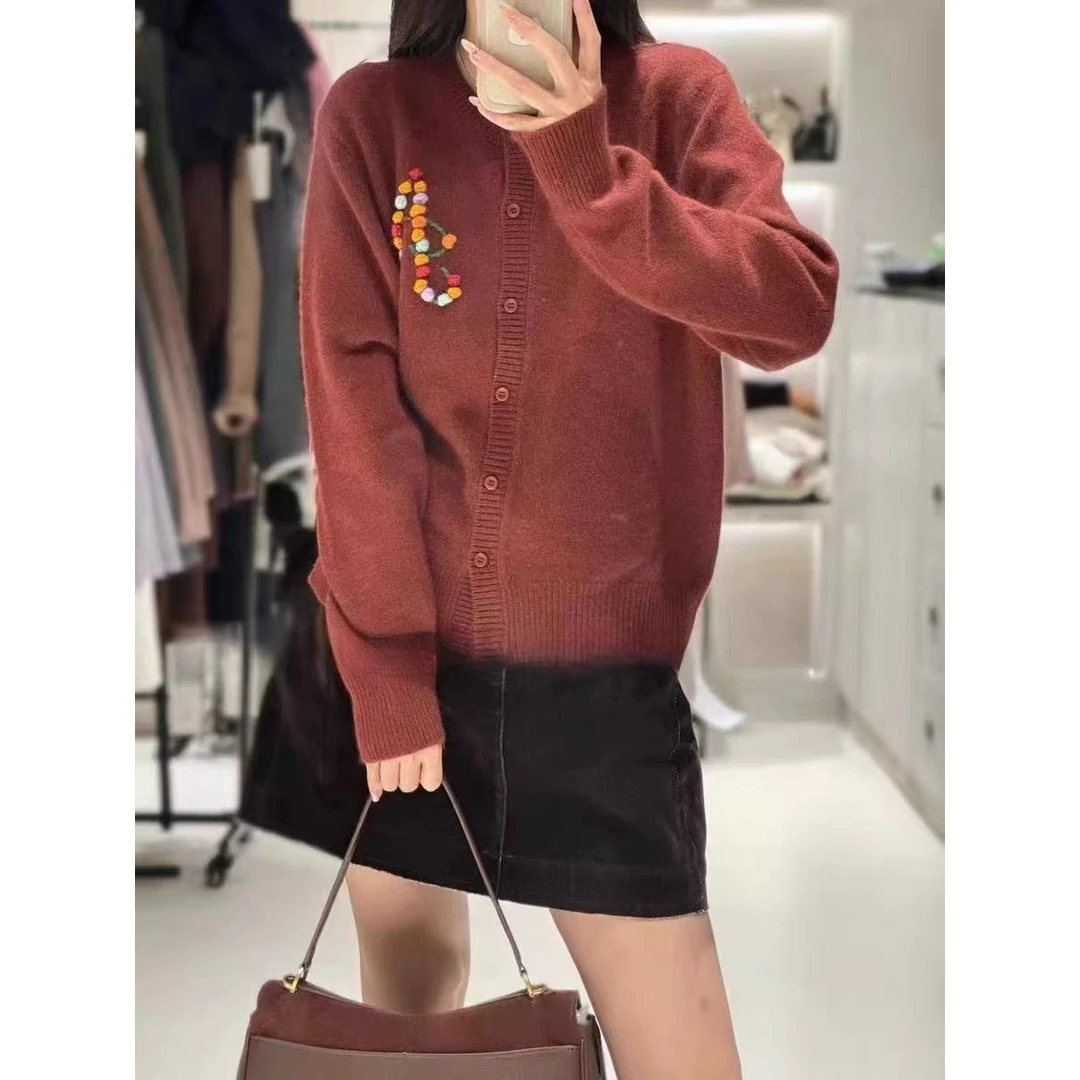 花朵刺绣气质显瘦针织开衫 衣长54 胸围52 93736