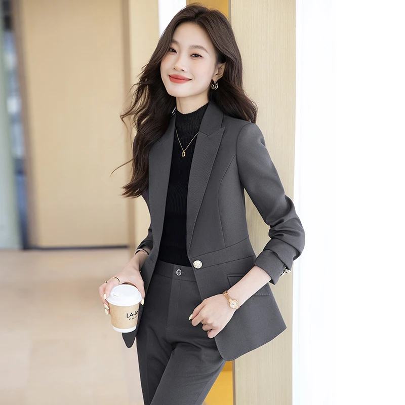 灰色西装套装女2025新款商务正装修身显瘦气质职业装西服工作服