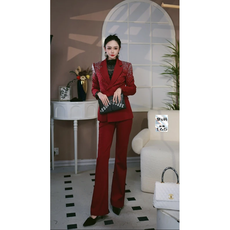 【Z.YE】高级感时尚精致百搭女装轻奢安格拉红色套装2964