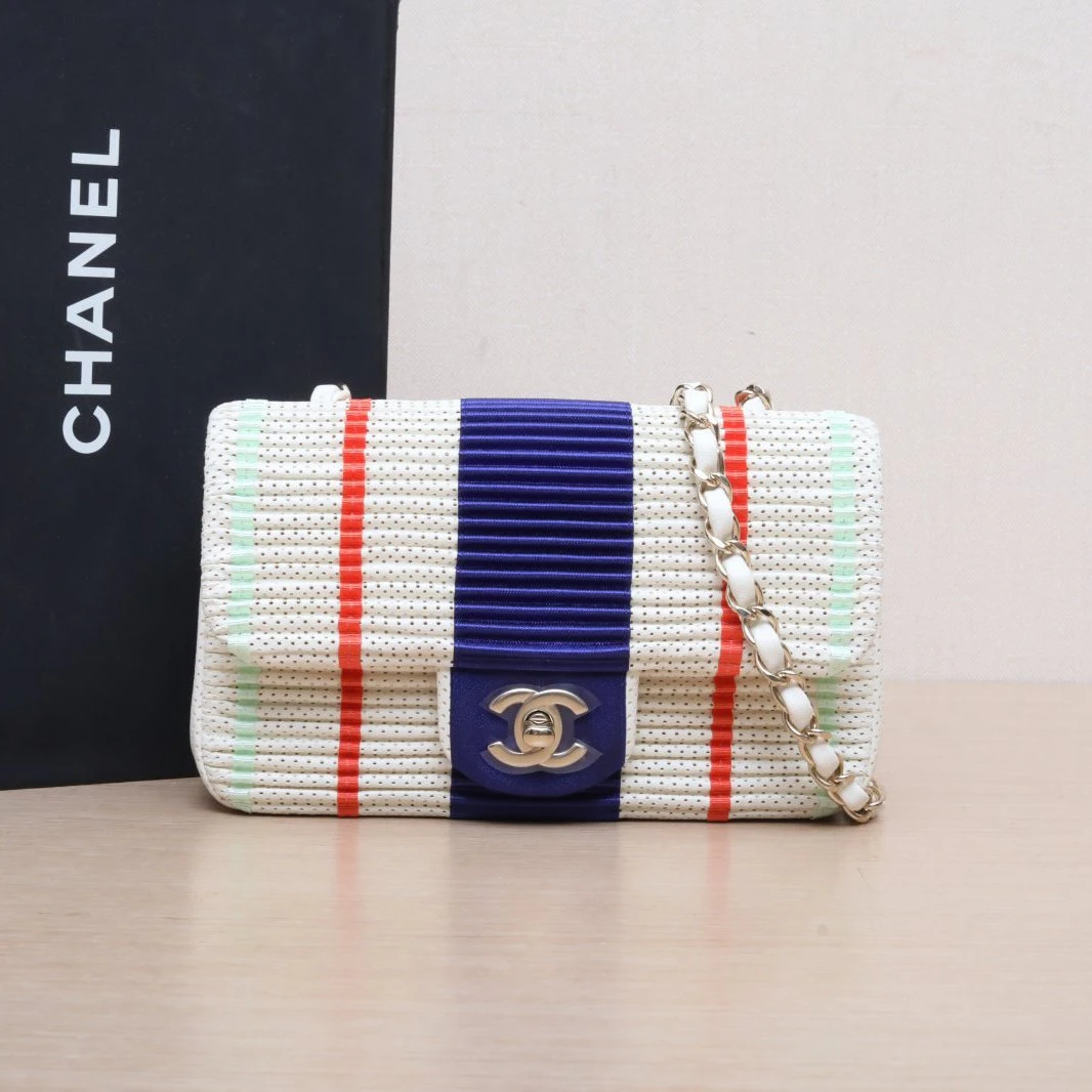 99新 Chanel/香奈儿 活动黑黑 CF口盖包大Mini 拼色 皮革C 27开