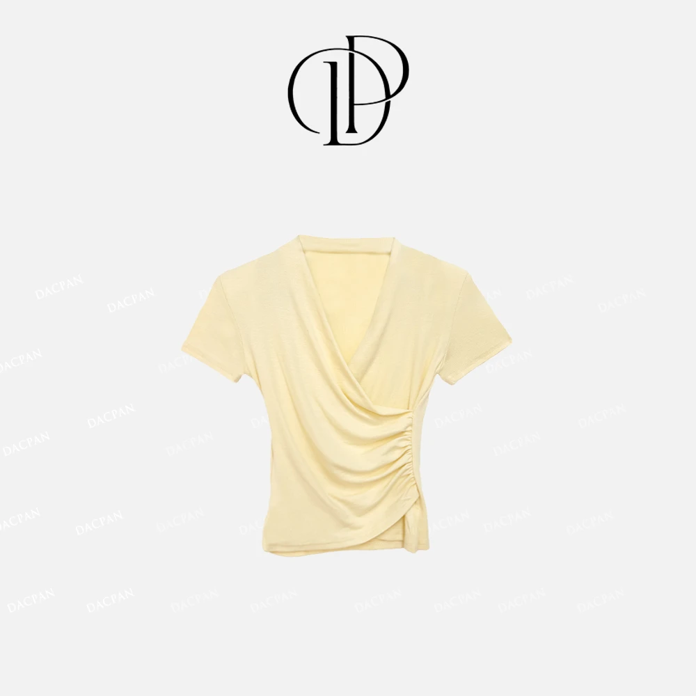 DACPAN-“心机修身T”V领褶皱显瘦上衣  垫肩可拆 2025/盼·DCP240