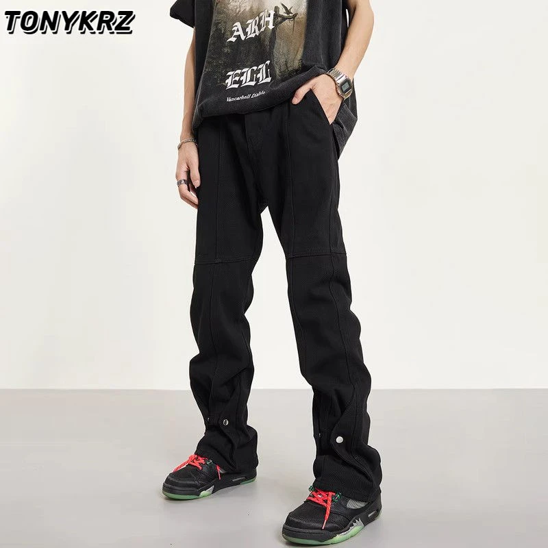 TONYKRZ美式高街黑色牛仔裤男直筒宽松潮牌vibe设计感小众裤子ins