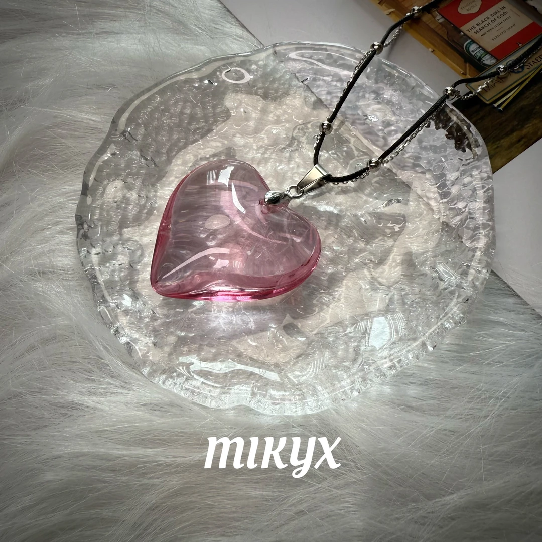 mikyx 铜合金布艺项链 粉色爱心双链项链A182
