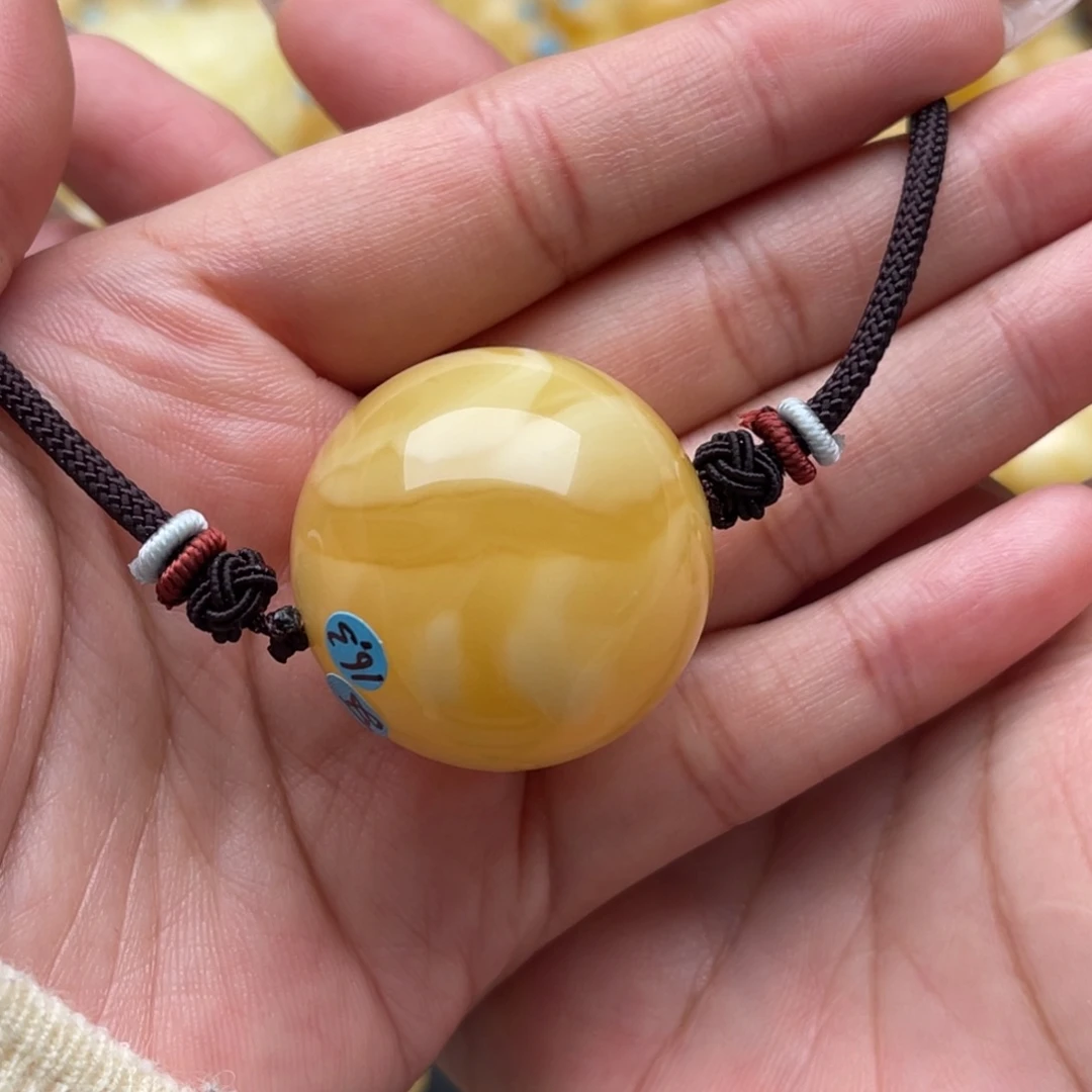 琥珀未镶嵌裸石蜜蜡圆珠笑