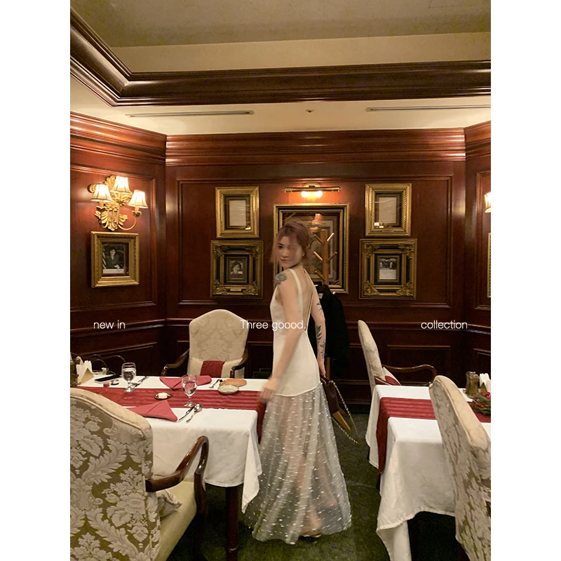 THREE GOOOD/三吉栩栩流光重工蕾丝气质珍珠年会连衣裙Y724Q21672