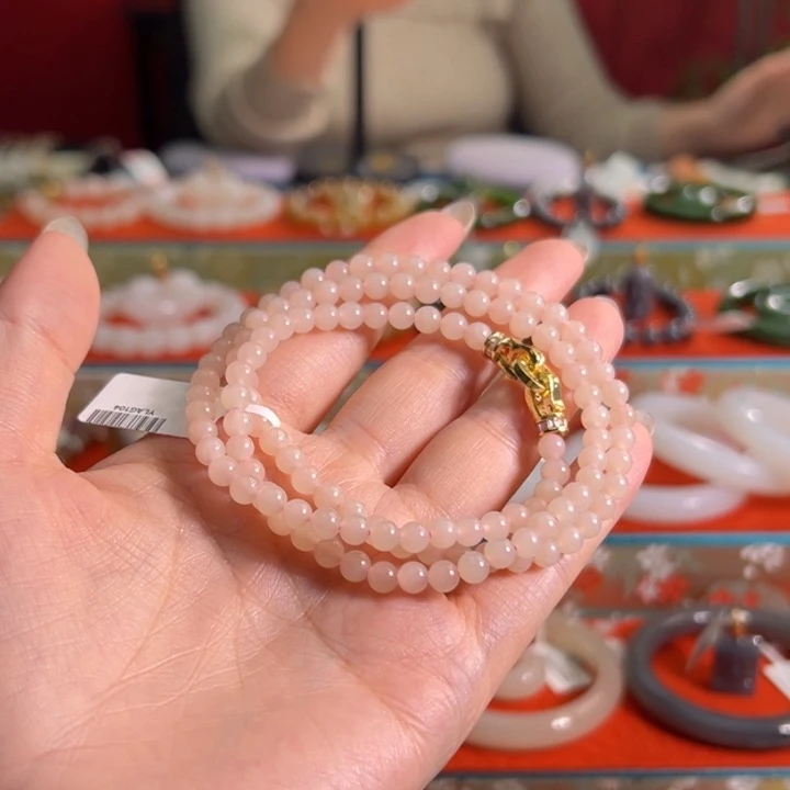 颈饰未镶嵌和田玉藕粉长串5mm