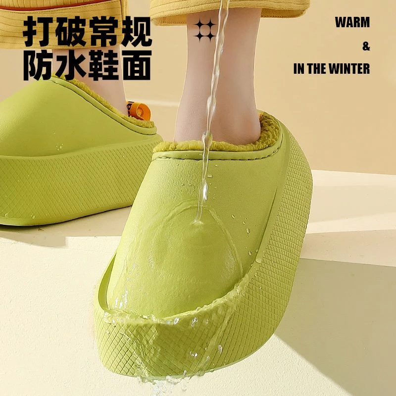 猫力防水半包跟棉拖鞋女秋冬季情侣居家室内防滑加厚厚底棉鞋外穿