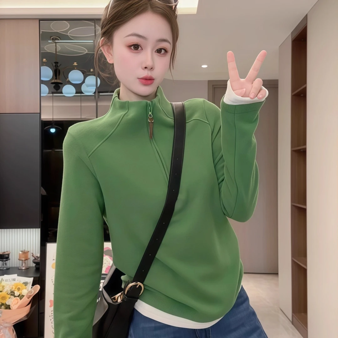 2025秋冬新款加厚拼色磨毛打底衫女恒温保暖宽松百搭显瘦遮肉打底