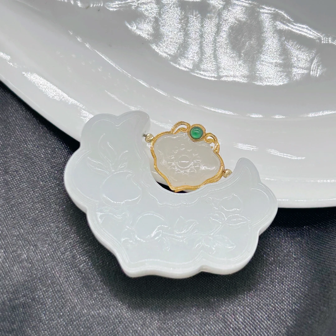 【石古会】18K金和田玉-祥云如意形吊坠【多样性发一】【HTY048】