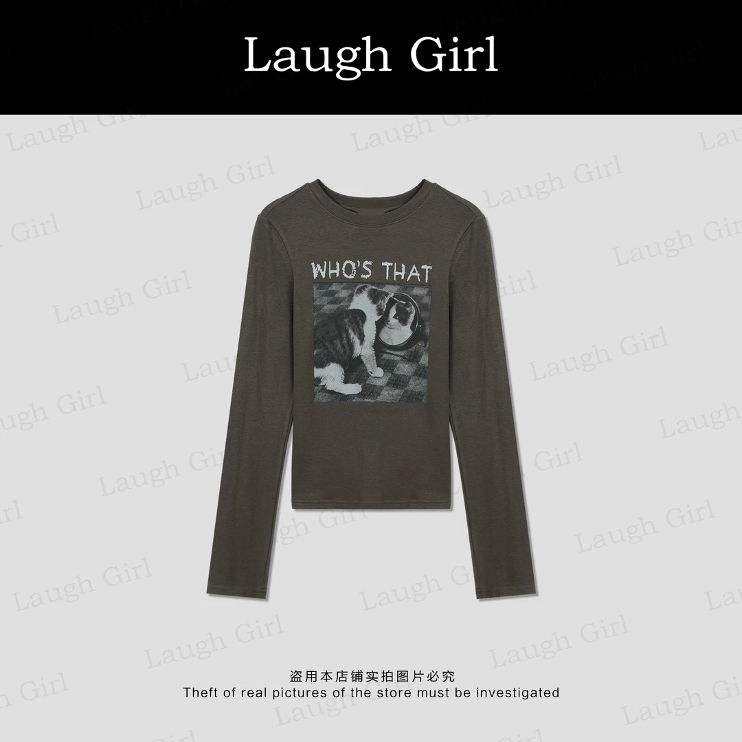楚楚君 Laugh girl【萌宠T】圆领宠物猫长袖T恤上衣TL53917J