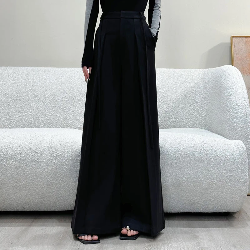 【通勤宝藏】毛呢高腰直筒垂感休闲裤子女百搭裤9685-1