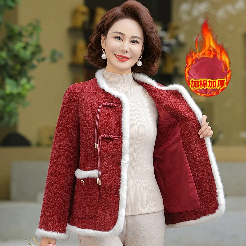 潮牌轻奢妈妈秋冬季加绒加厚衣喜婆婆婚宴装小香风中老年女装时尚