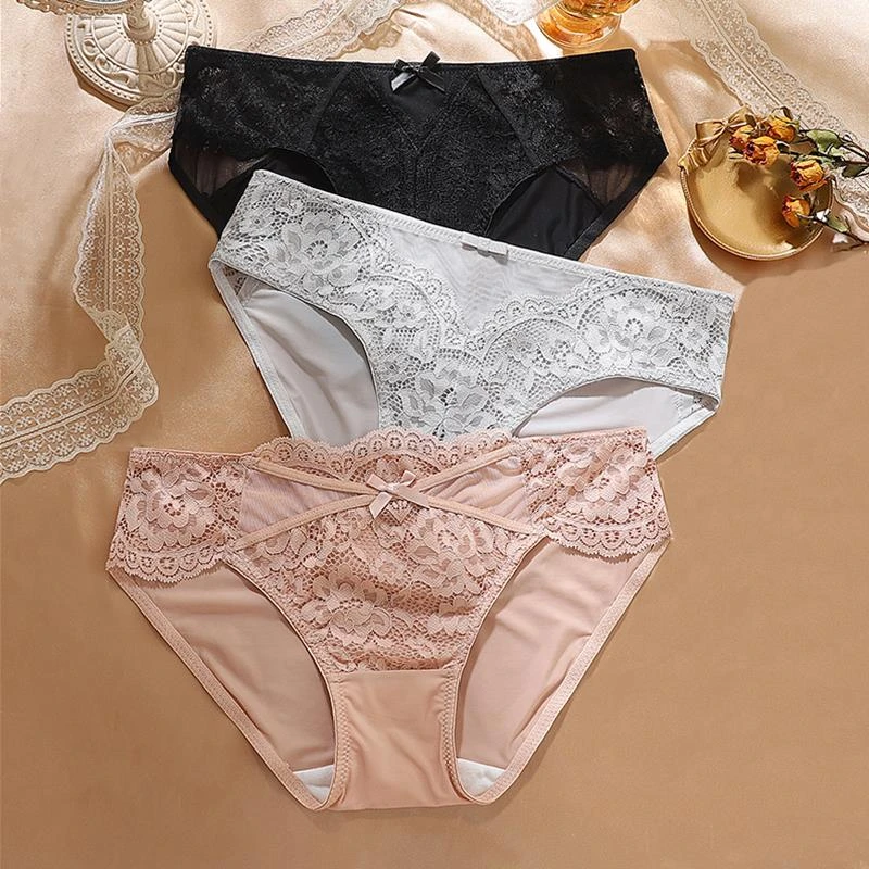 黑色蕾丝内裤女士冰丝透气薄款2024新款性感火辣纯欲女生三角短裤