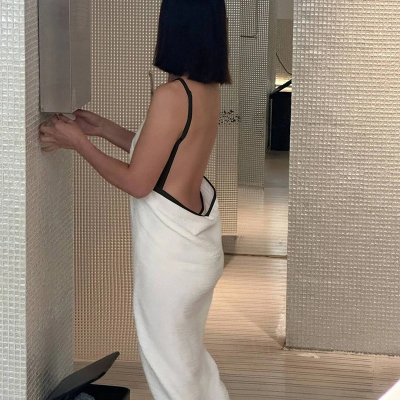 成人可穿浴巾女款速干纱布浴袍2025新款全棉法式时尚吊带浴裙大人