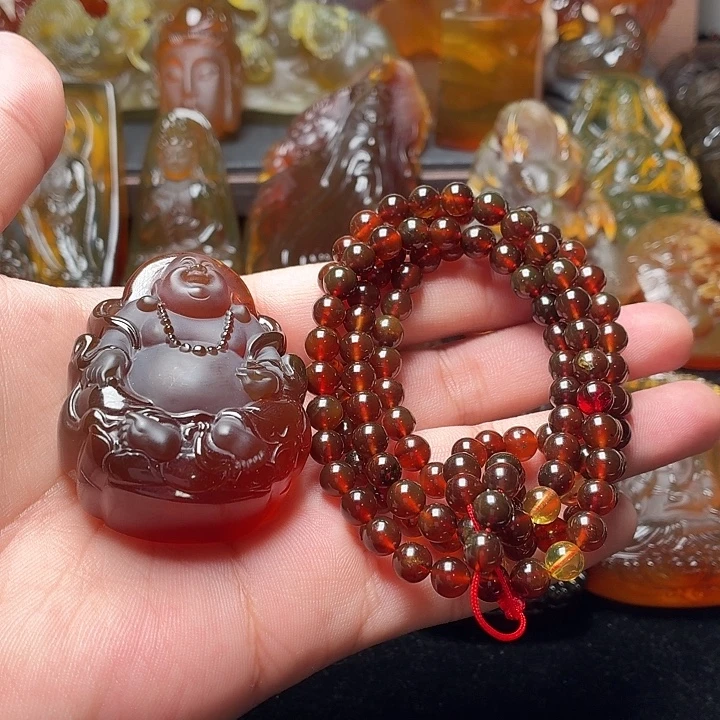 知***乐琥珀未镶嵌颈饰6➕棕红