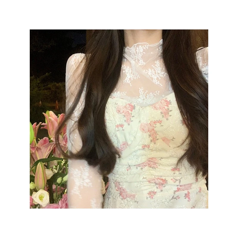 《真的好搭》春季半高领蕾丝打底衫女内搭上衣