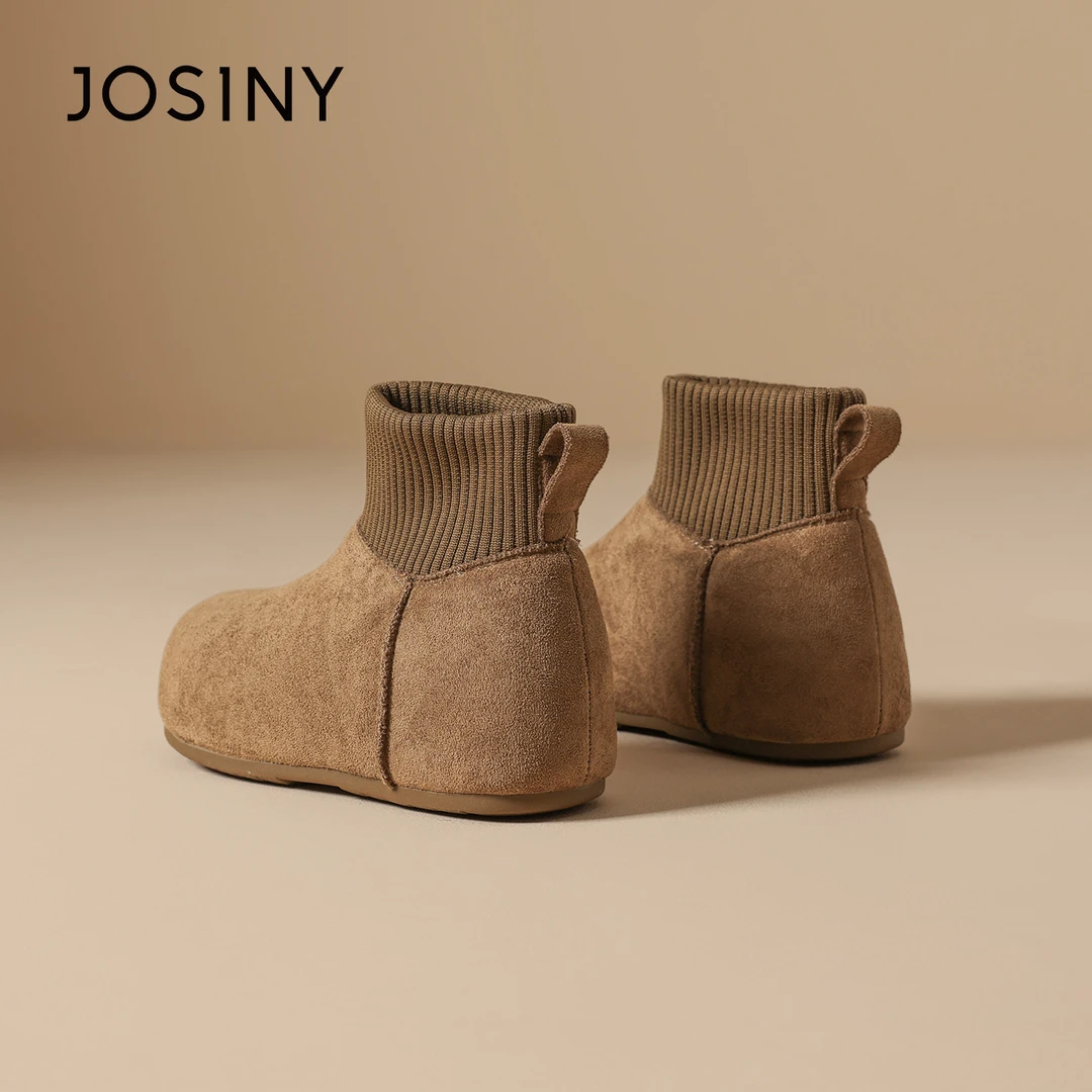 卓诗尼2025冬季新款保暖短筒加绒博肯靴时尚女靴百搭袜靴
