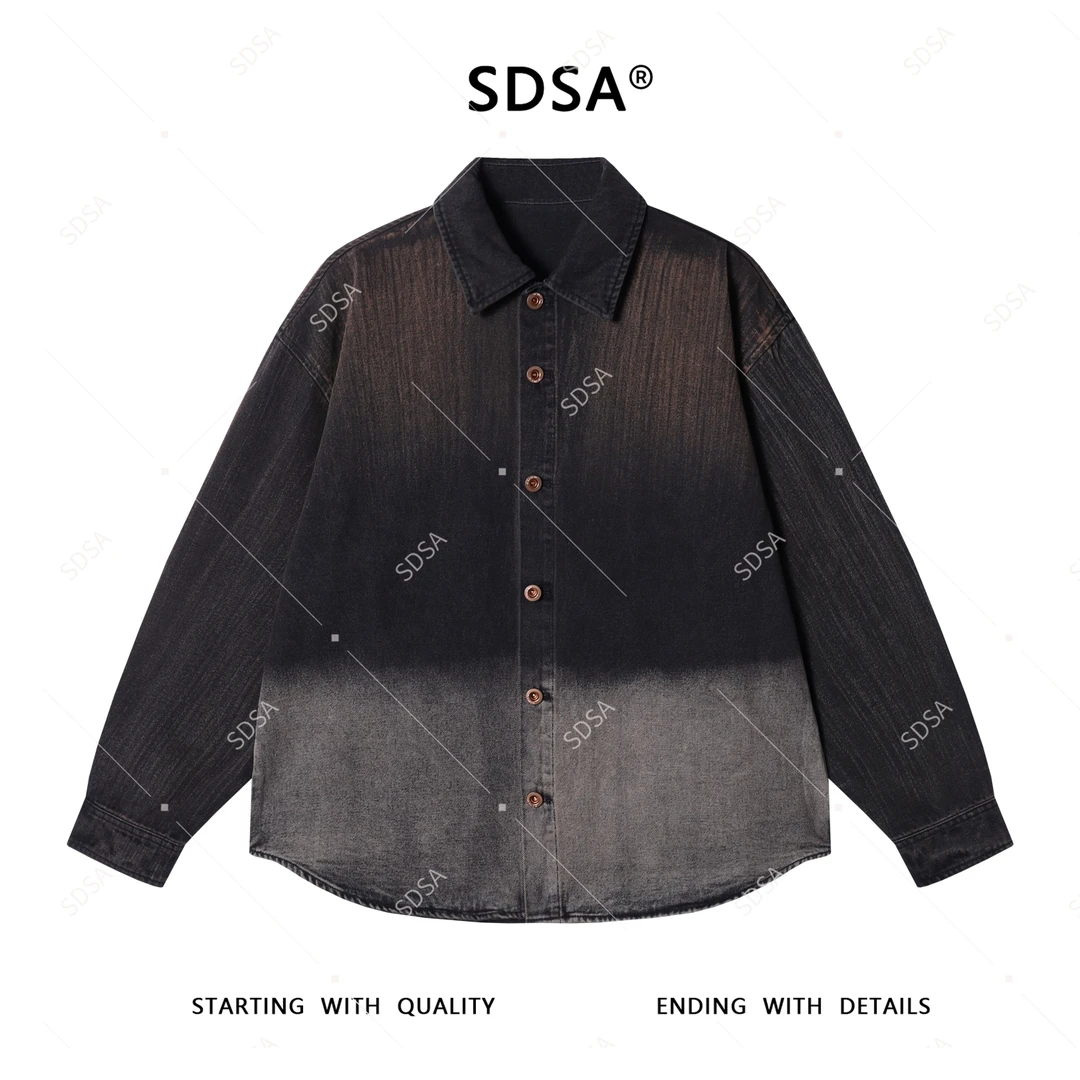 SDSA男士2025新款轻奢痞帅男装简约撞色下摆不规则设计翻领衬衫