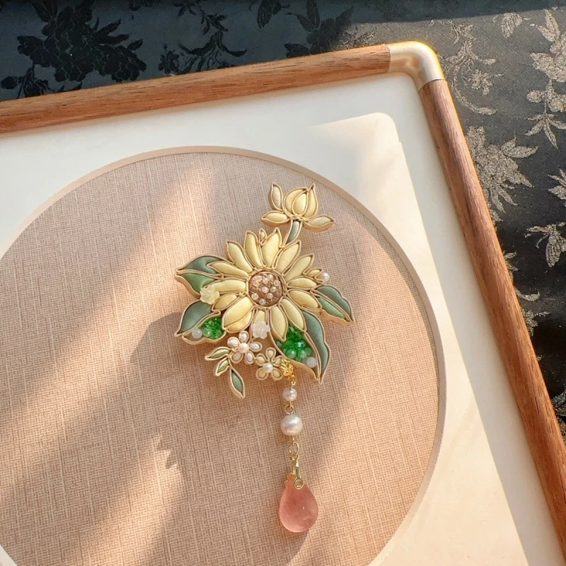 非金属布艺胸针 向日葵磁磁吸胸针国风小众饰品旗袍配饰 一举夺魁