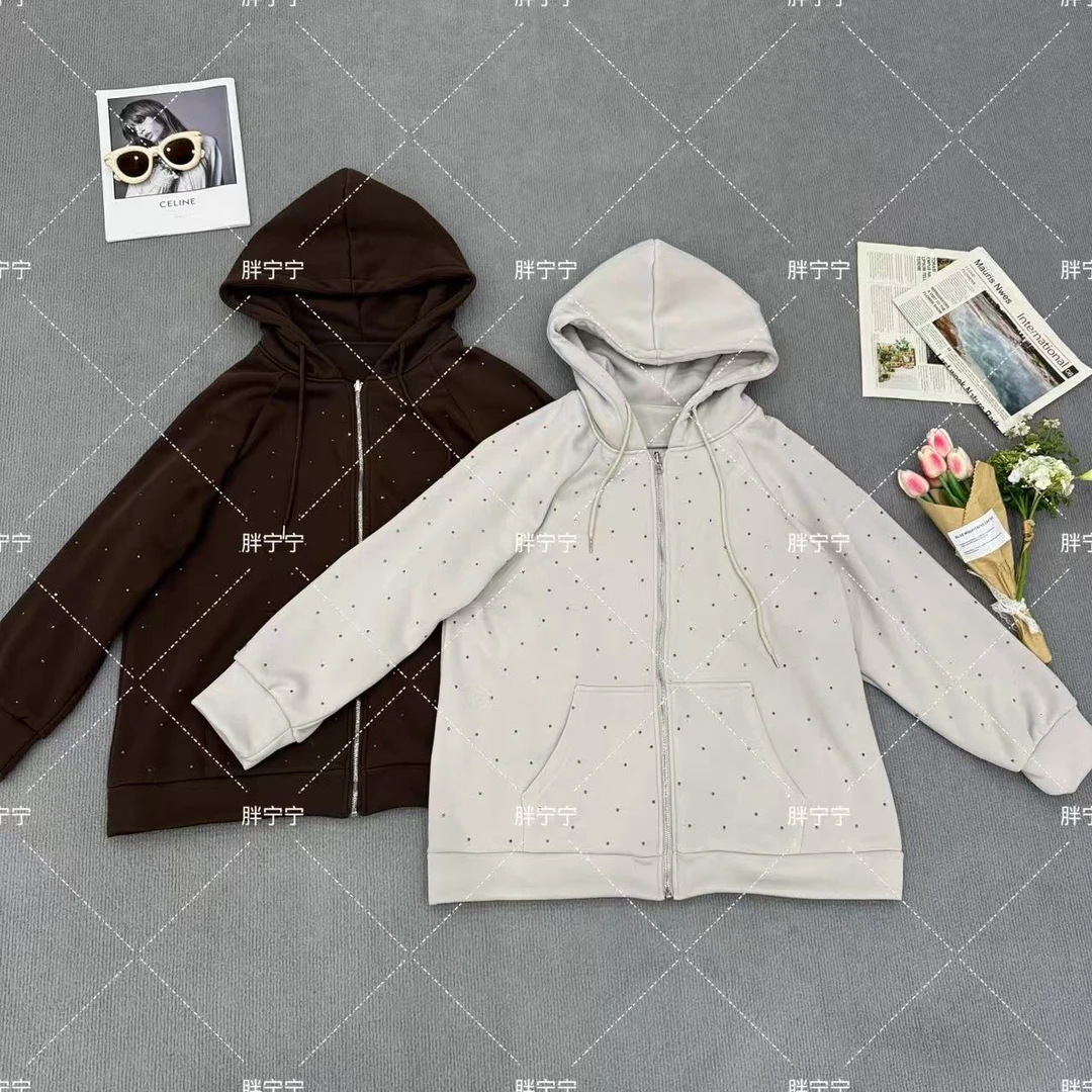 秋冬季超重工满钻奥利绒保暖加厚卫衣加长连帽外套（衣长70左右）