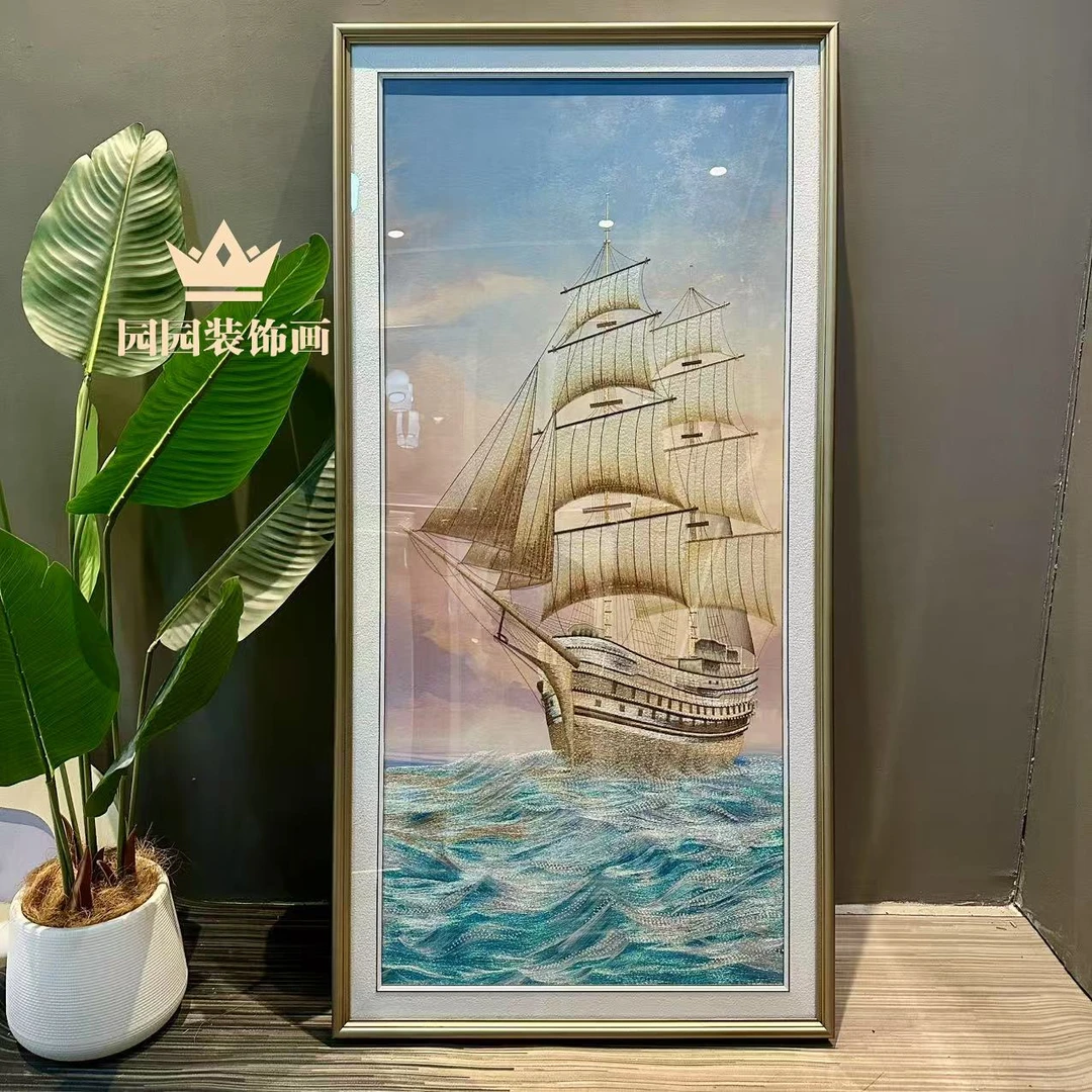 【珠绣一帆风顺】织锦绣装饰画高端刺绣挂画入户玄关高档挂画