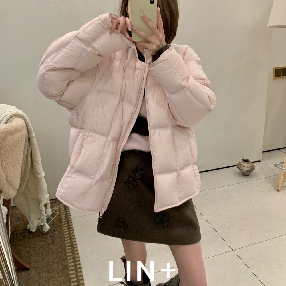 不跑绒圆领宽松拉链保暖羽绒服外套(轻盈保暖首选羽绒)