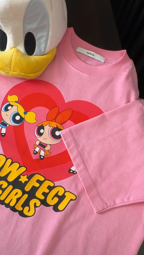 【劉發發】-V018【爱心女警】新款韩版百搭时尚宽松圆领高级重工T恤