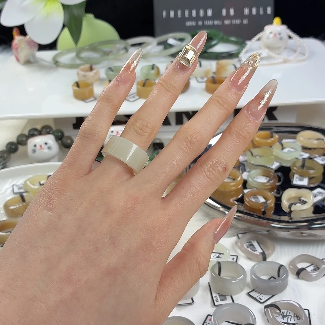 和田玉未镶嵌戒指j180奶白直切16.1