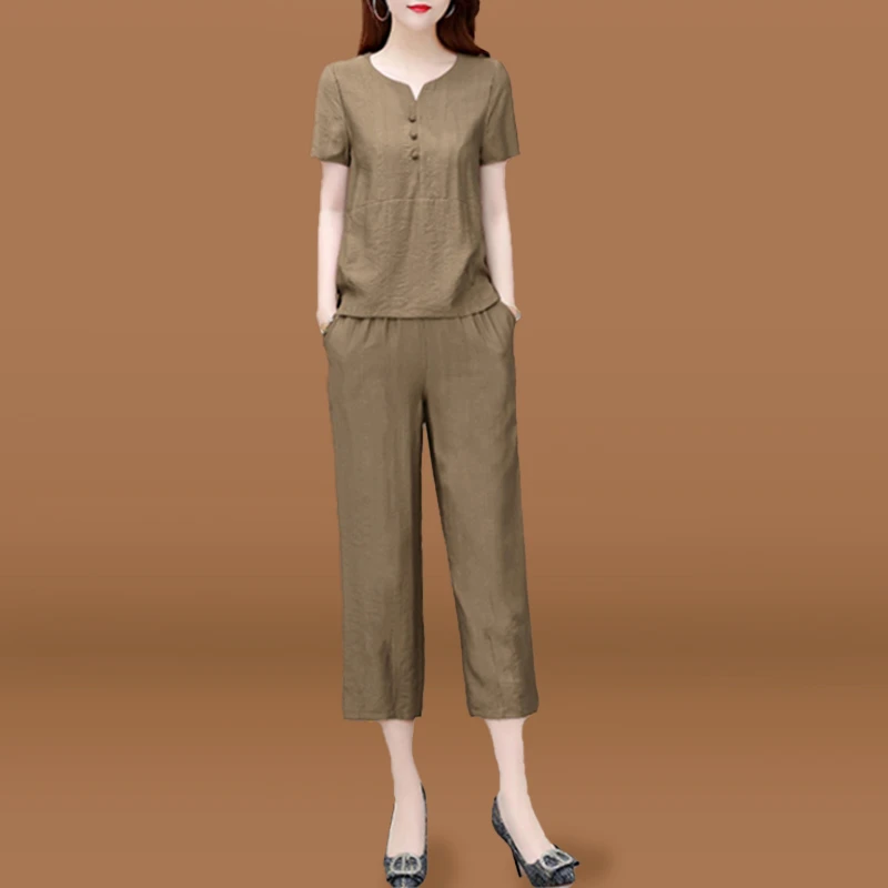 拉夏贝尔女夏2025新款时尚洋气高贵减龄瘦遮肉气质七分裤两件套