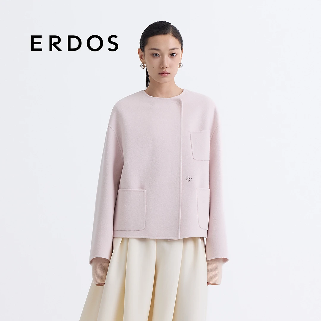 ERDOS 樱花粉660g真丝绵羊毛双面毛呢短外套【樱花雨】