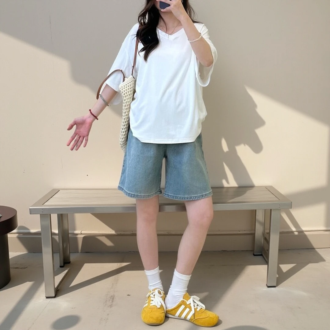 孕妇短裤2025夏季薄款无托腹牛仔裤宽松阔腿裤显瘦直筒五分裤外穿