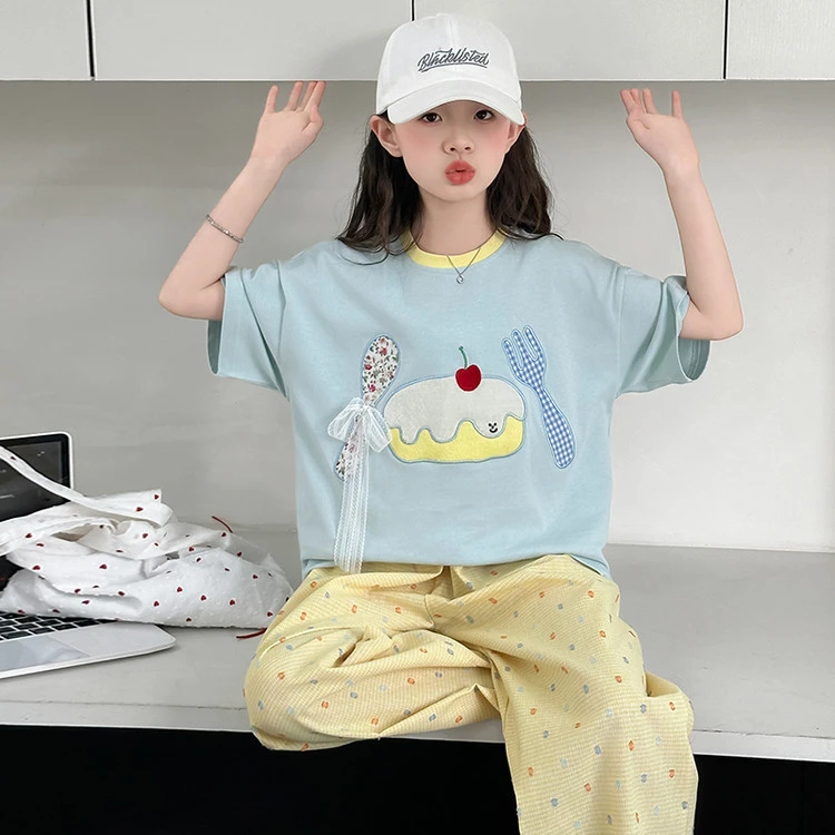 女童夏装短袖t恤2025新款套装儿童洋气潮T恤女孩夏季超好看