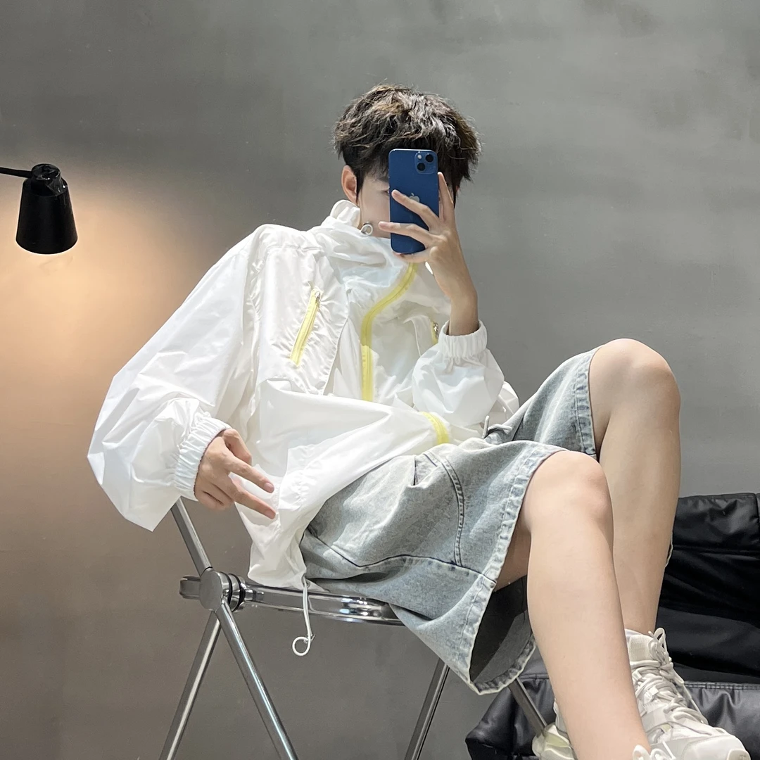 夏季凉感宽松连帽防晒服男透气轻薄户外运动男女同款面罩开衫外套