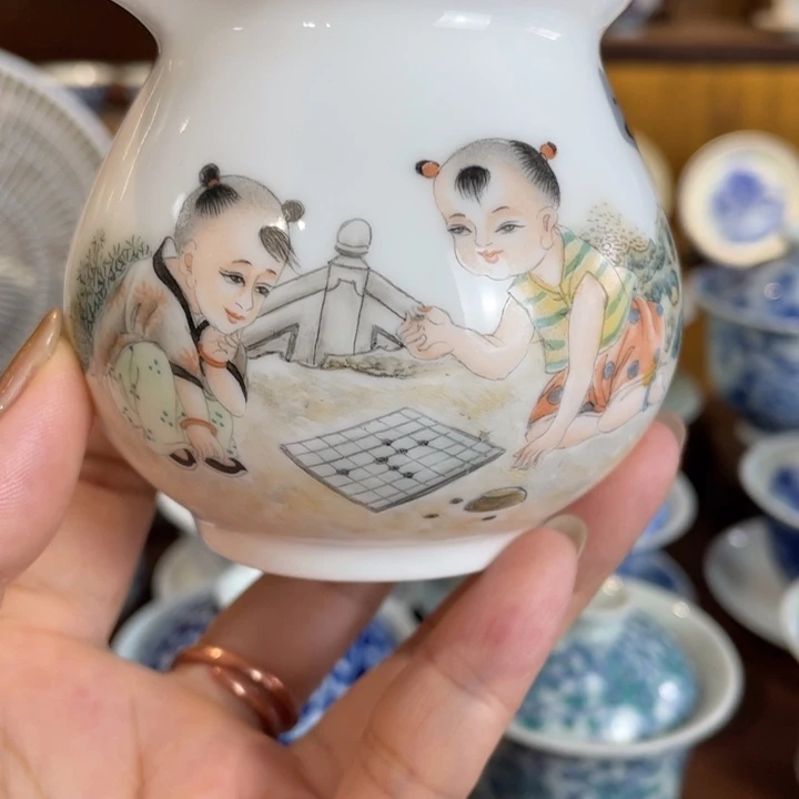 手工手绘对奕图公道杯