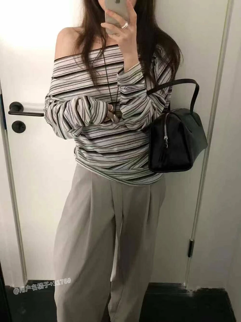 防晒条纹格子蝙蝠袖常规拼接T恤韩版套装百搭黑白