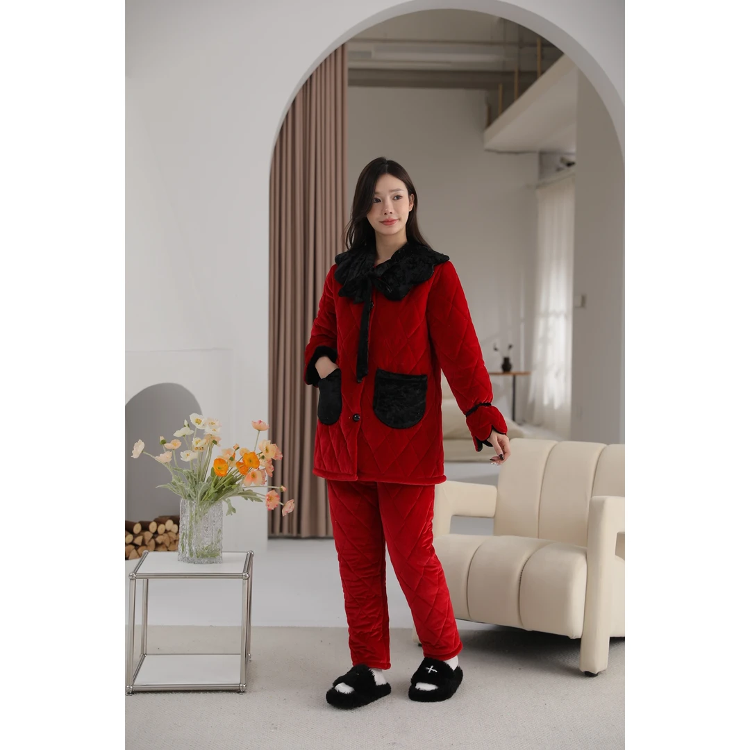 【李丽原创轻奢】新款女士时尚睡袍中长款睡衣三层加绒加厚冬季保