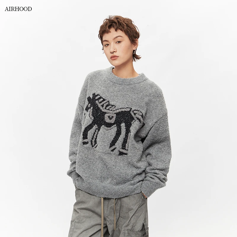 AIRHOOD 2025秋冬季新款圆领套头毛衣女宽松休闲百搭针织衫N5441