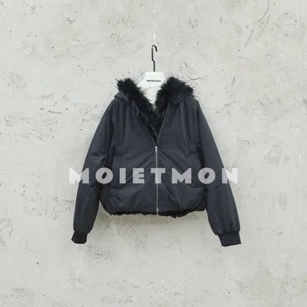 Moi et mon冬季新款小众设计师款休闲百搭毛领加厚夹棉外套