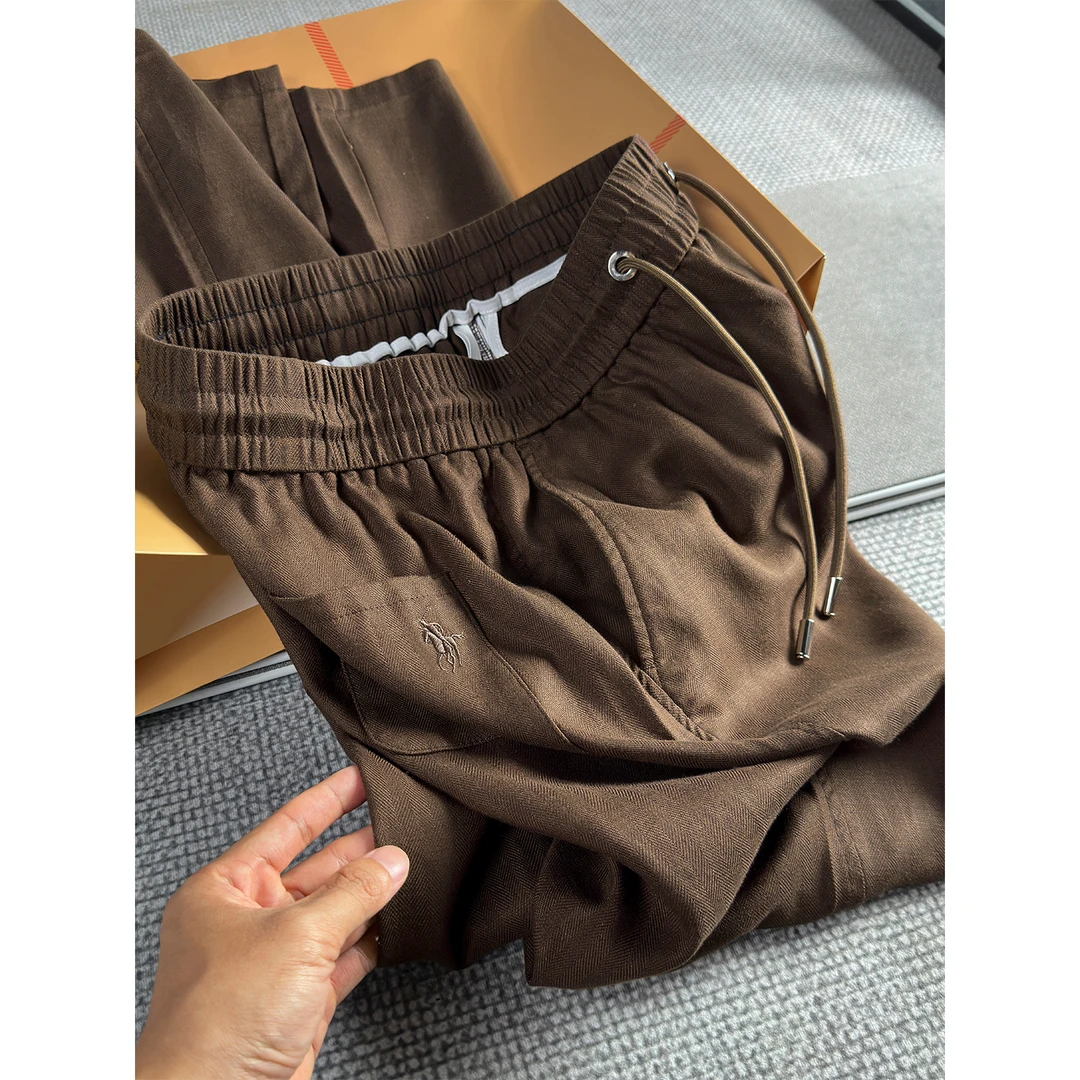 夏季薄款老钱风莱赛尔天丝亚麻裤男直筒休闲运动裤男2025新款战马