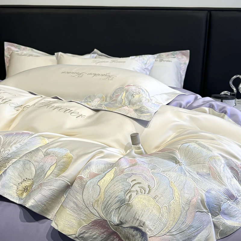轻奢A类200支长绒棉四件套纯棉100%全棉高档适合裸睡刺绣被套床单