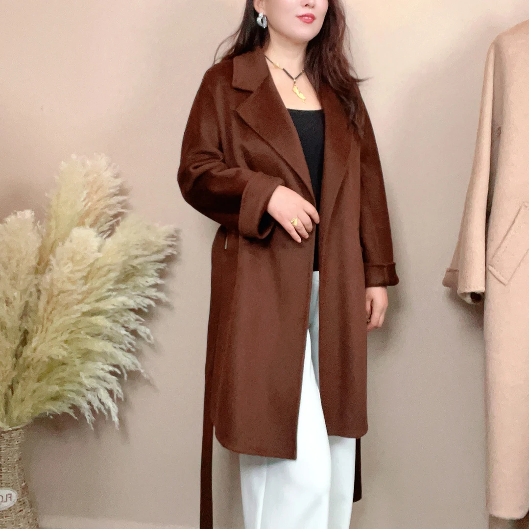 零下5度双面羊绒大衣女中长款宽松系带秋冬新款山羊绒羊毛呢外套