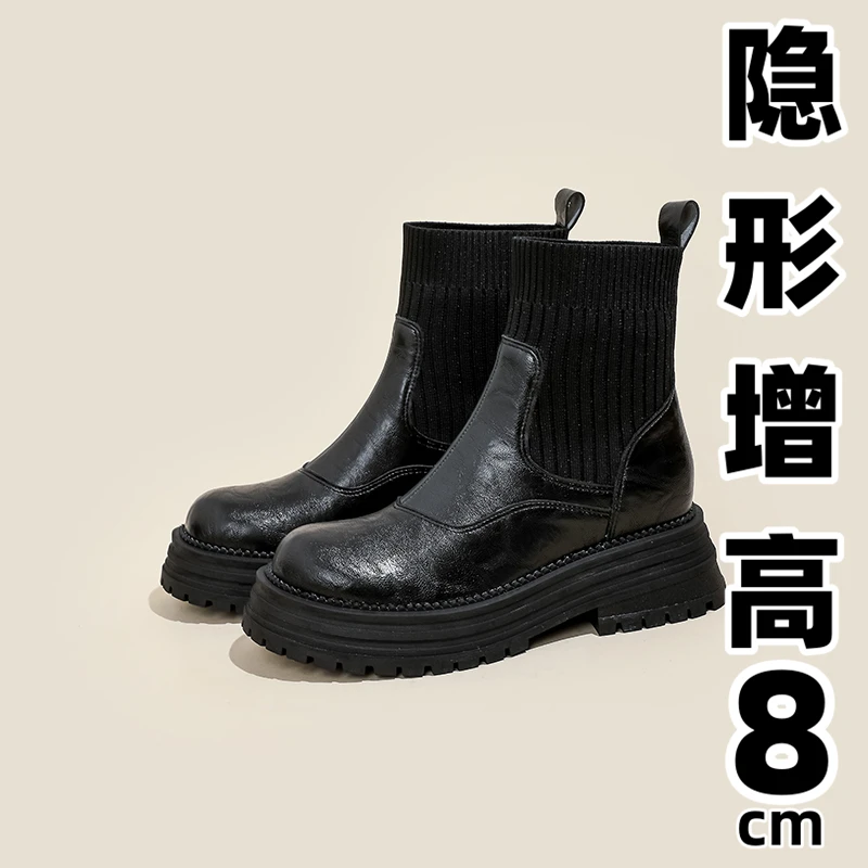 黎明专享切尔西靴女马丁靴秋冬新款烟筒靴圆头内增高短靴弹力靴