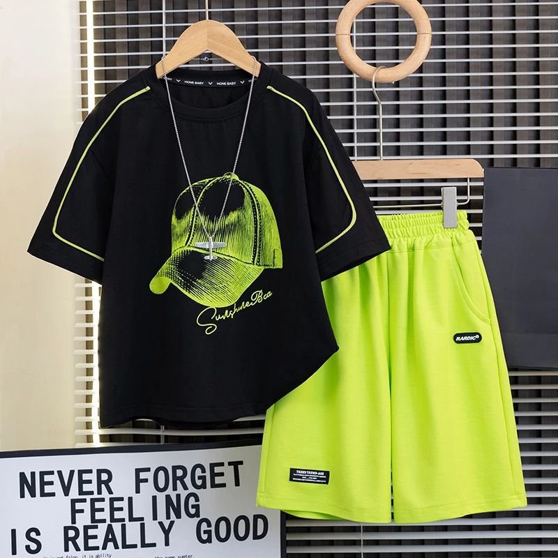 男童夏季休闲短袖套装2025新款中大童儿童夏装运动百搭两件套童装