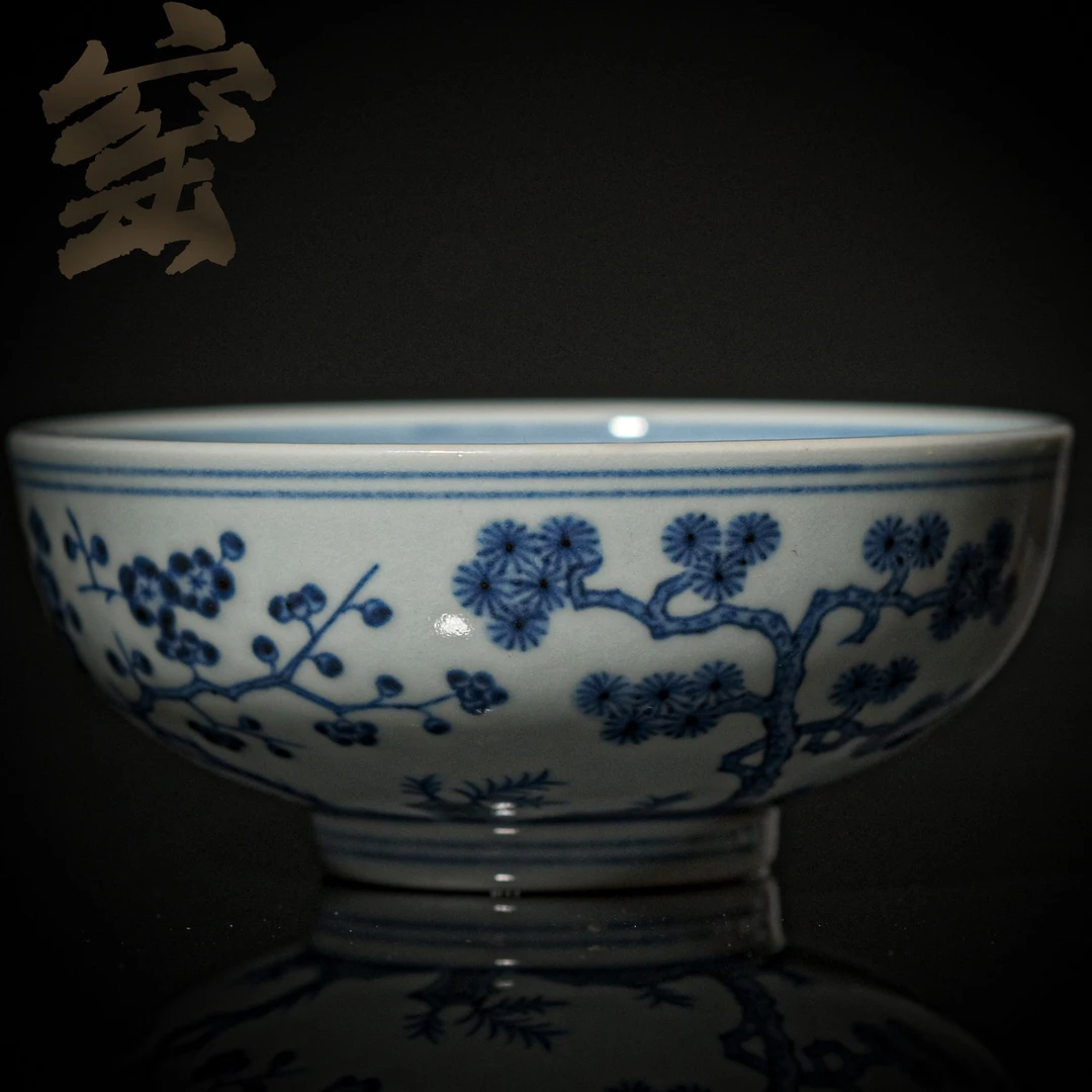 2-9一峯窑青花四君子钵式杯