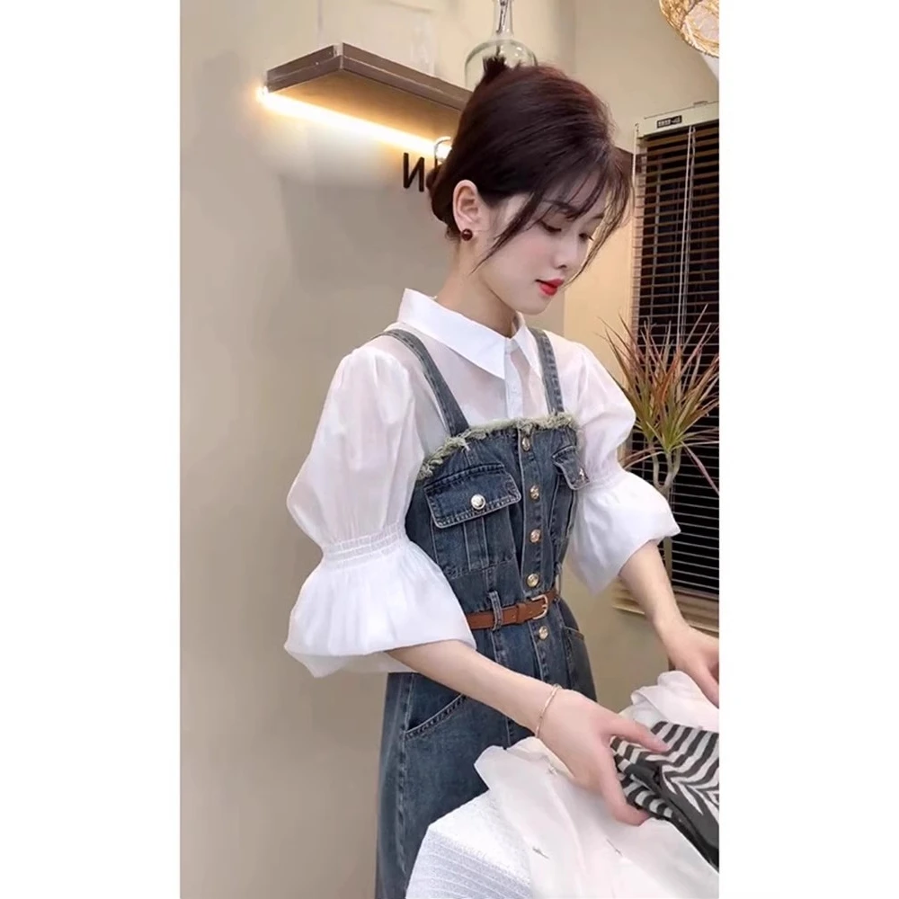 今年流行的漂亮套装裙女秋季小香风轻奢高级感衬衫牛仔裙子两件套