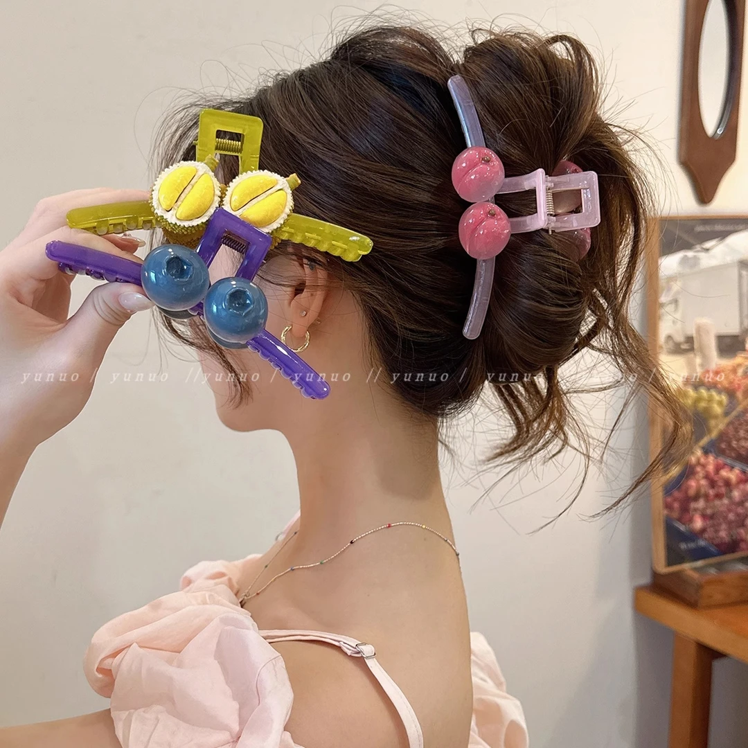夏季可爱水果大号抓夹韩系发夹女后脑勺盘发鲨鱼夹高级感2025新款