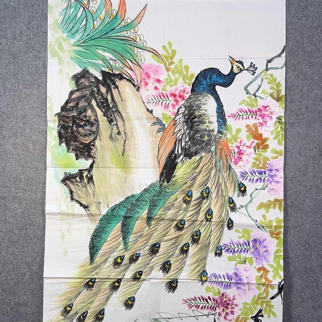 国画473 花鸟在树丛的顶端鸣叫叫声响