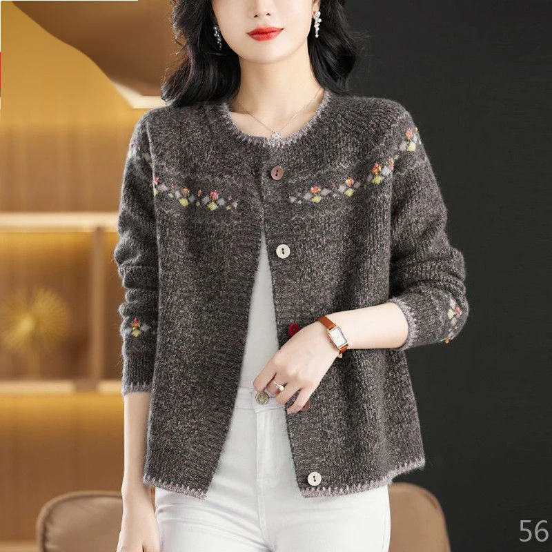 妈妈花纱针织女开衫大码阔太太宽松减龄毛衣外套短款连衣裙小香风